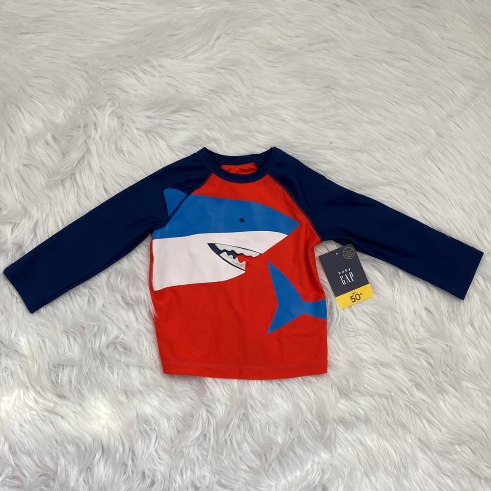 NEW Gap Baby Rashguard Shark Swim Shirt, Size 18-24 months